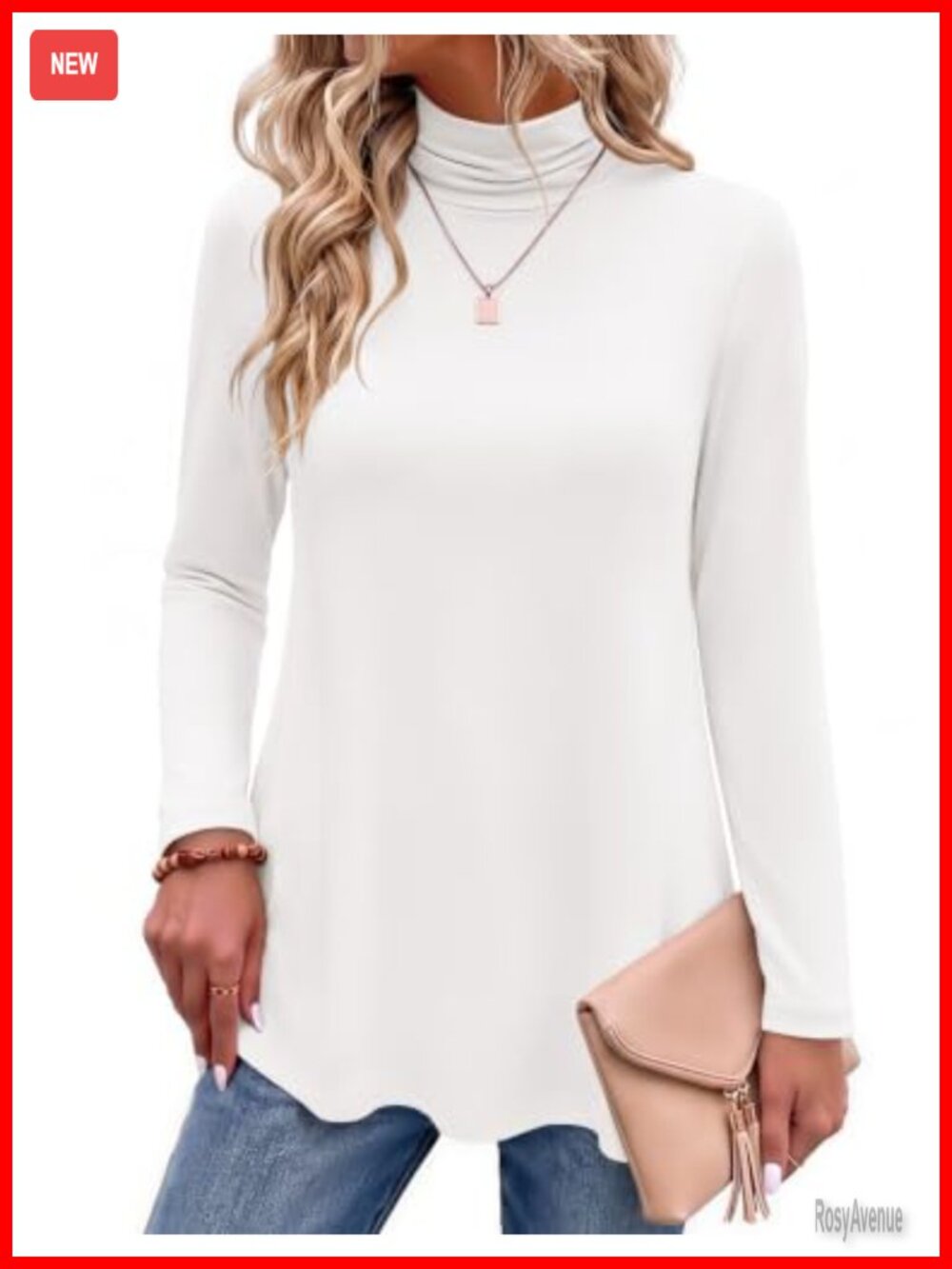 Long Sleeve Turtleneck Tunic Top for Women - Soft Stretchy